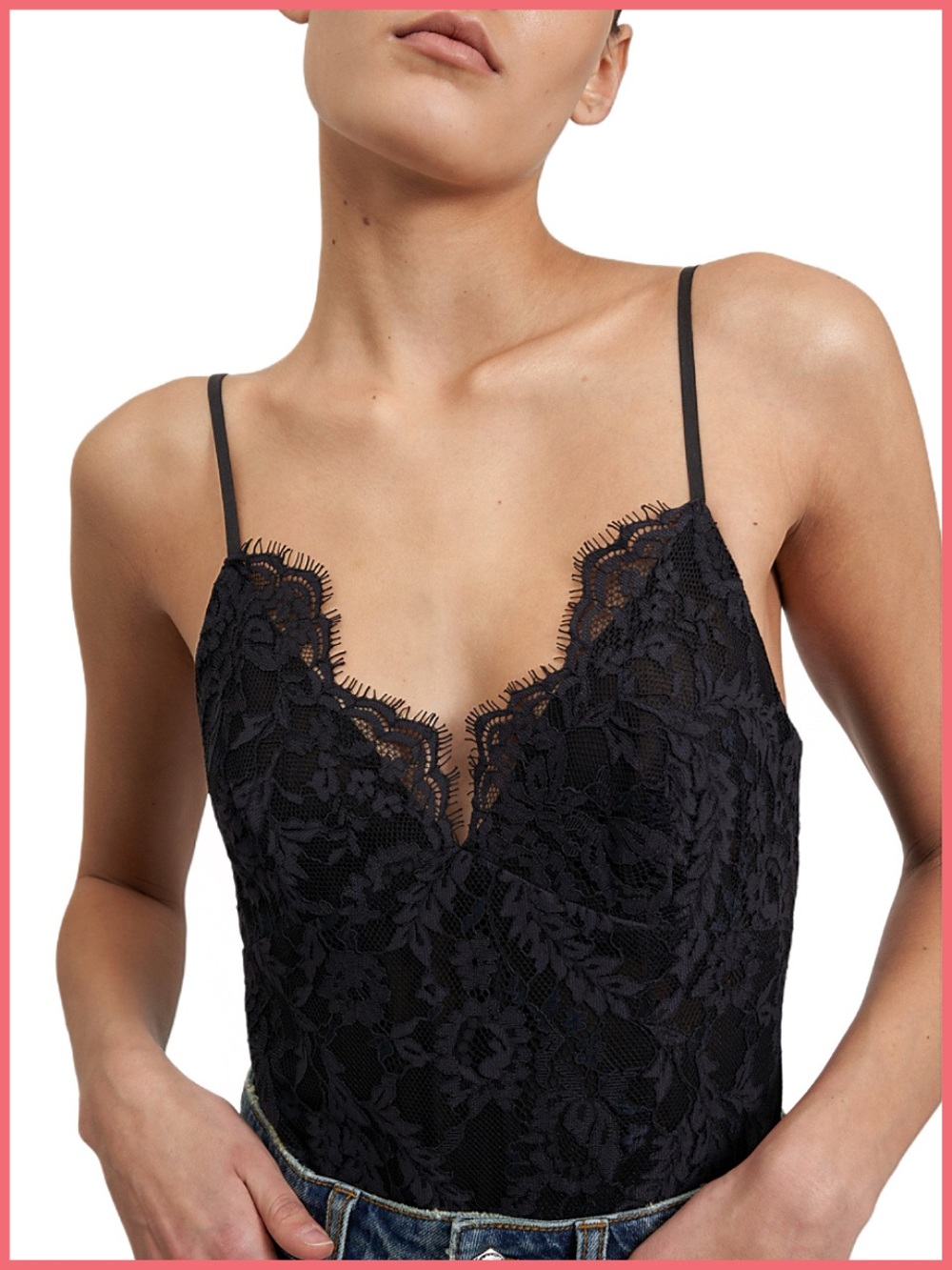 Rebecca Minkoff Parker Black Floral Lace Bodysuit Top